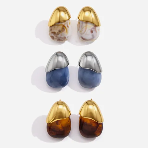 Stainless Steel Resin Water Drop Stud Earrings For Women Minimalist Niche Geometric Patchwork PVD Gold Plated Fashion Jewelry