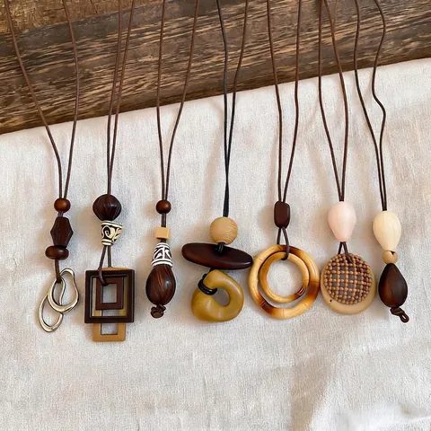 Bohemian Ethnic Style Woven Pendant Necklace Resin Geometric Clavicle Chain Vintage Handmade Neck Jewelry For Women Everyday Wear