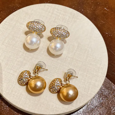 Orecchini a Clip in Perla Artificiale e Zirconia Ovale Vintage Francese per Donna Gioielli per Orecchie non Forate