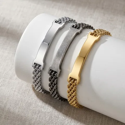 Graveerbare Gebogen Plaat Gaaskettings Armband Koreaanse Stijl Roestvrij Titanium Staal Verstelbare Handsieraden Voor Vrouwen Mannen Cadeau