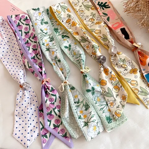 Handmade Printed Fabric Scarf Necklace For Women Floral Polka Dot Summer Neck Wrap Pastoral Style Decorative Jewelry Gift