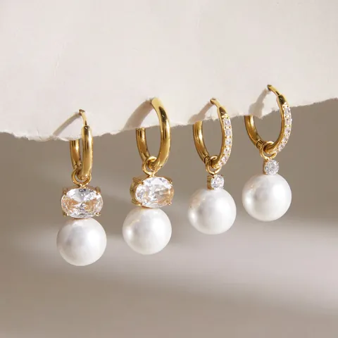 Stainless Steel Pearl Zirconia Drop Earrings For Women Lightweight Luxury Design Gold Plated Inlaid Artificial Pearl Jewelry