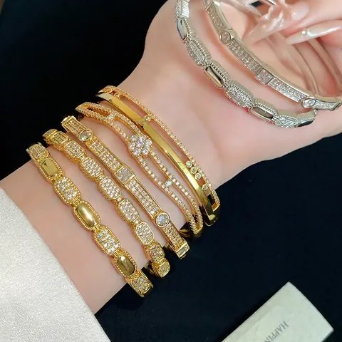 Bracciale a Doppio Strato Placcato in Oro Vero 18K Ovale con Zirconia e Chiusura per Donna Gioielli di Moda in Rame Elegante Lusso Leggero Regalo