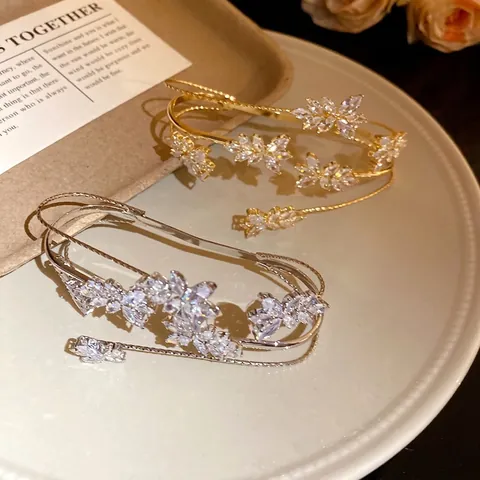 Luxury Zirconia Wheat Ear Open Bangle For Women European Fashion Copper Gold Silver Plated Wedding Party Jewelry Elegant Hand Cuff Bracelet