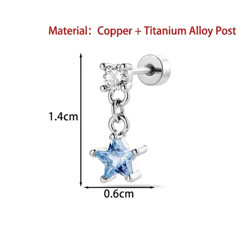 Pendientes de Botón Helix Piercing de Aleación de Titanio con Forma de Pata de Gato y Estrella para Mujer Joyería con Strass Pieza Única