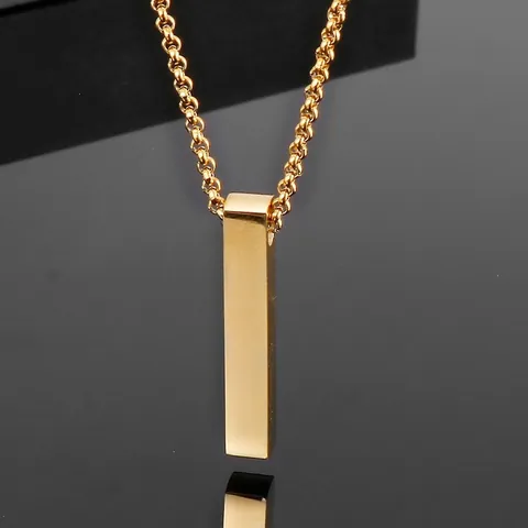 Collar con Colgante de Barra Cuadrada de Acero de Titanio Minimalista Geométrico Columna Vertical Pulida Joyería para Hombres Mujeres Unisex