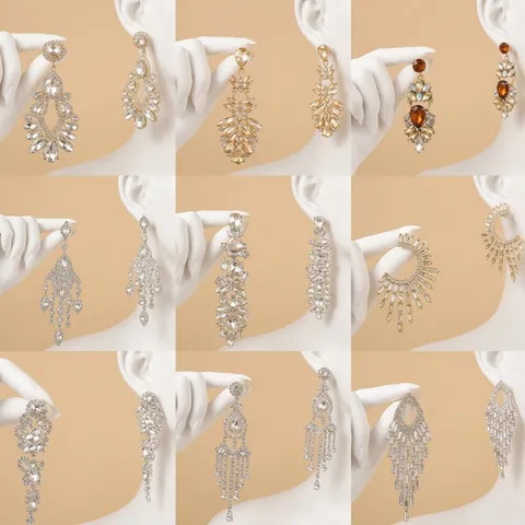 Orecchini a Bottone con Nappa a Goccia d'Acqua in Zirconia Scintillante Esagerata per Donna Orecchini Pendenti Lunghi Eleganti di Lusso per Feste Matrimoni