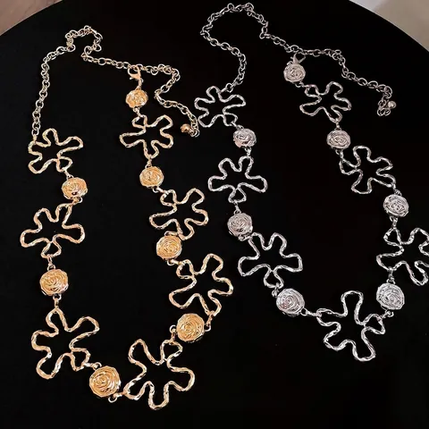 Vintage Legierung Durchbrochene Blumen Taillekette Für Damen Luxus Rose Geprägte Metallgliedergürtel Verstellbare Elegante Kleideraccessoires