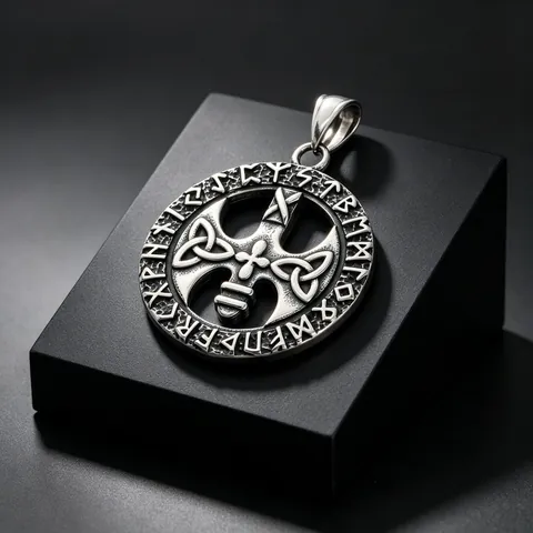 Vintage Stainless Steel Viking Rune Pendant Antique Silver Nordic Celtic Knot Slavic Sun Wheel Mythology Mythology Jewelry Accessory For Men Women