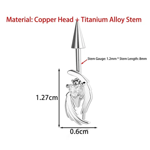 Titanium Alloy Internally Threaded Angel Wings Heart Rhinestone Piercing Stud Earring Niche Sweet Cool Body Jewelry For Women