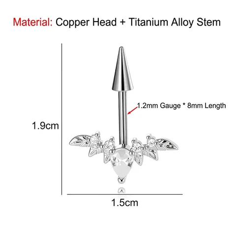 F136 Titanium Alloy Angel Wing Spike Internal Thread Stud Earrings Rhinestone Cartilage Ear Piercing Jewelry For Women Men