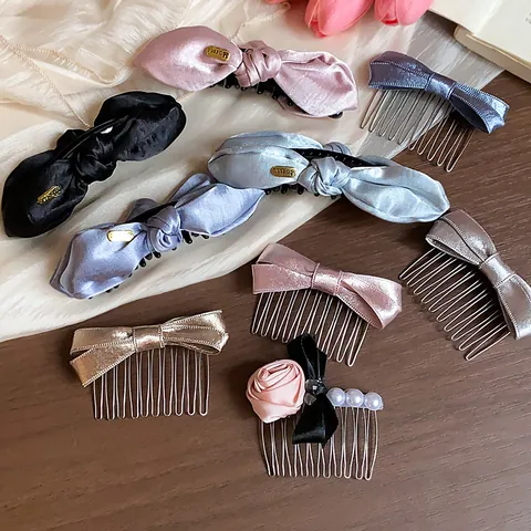 Elegante Pinza para el Cabello con Lazo de Satén Coreano Minimalista Cinta de Tela Clip de Banana Para Mujeres Accesorios de Moda