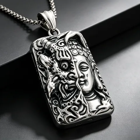 Stainless Steel Gothic Grim Reaper Archangel Michael Pendant Necklace Vintage Dark Style Buddha Religious Streetwear Jewelry For Men