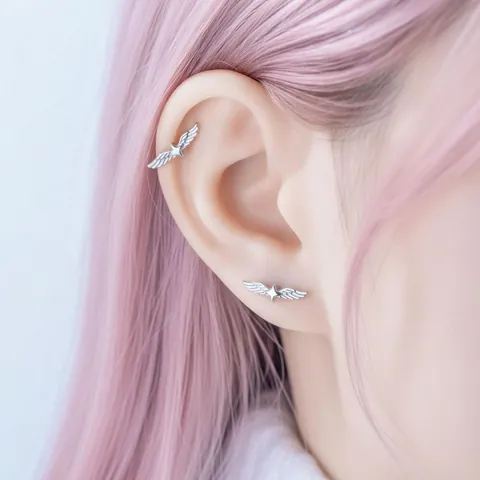 Star Wing Titanium Alloy Cartilage Stud For Women Sweet Cool Angel Wing Star Piercing Jewelry Screw Back