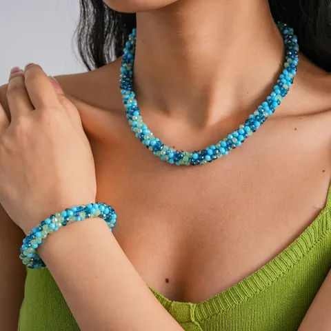 Fresh Crystal Glass Beaded Magnetic Clasp Necklace Bracelet Elegant Handwoven Choker Jewelry For Women Fashion Jewelry Gift
