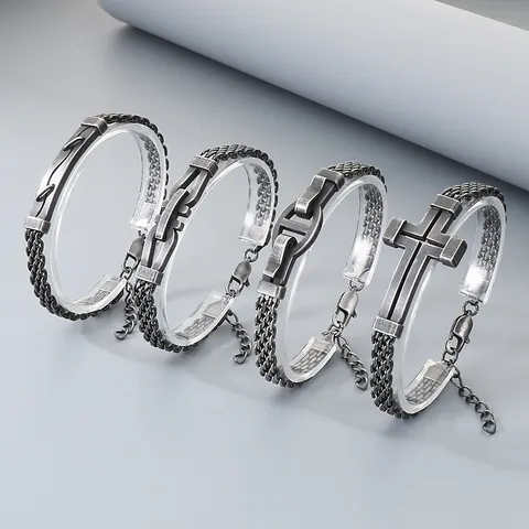 Herren Edelstahl Hip Hop Armband Geometrische Gebogene Platte Mesh Kette Persönlichkeit Punk Schmuck Für Männer Alltag Geschenk