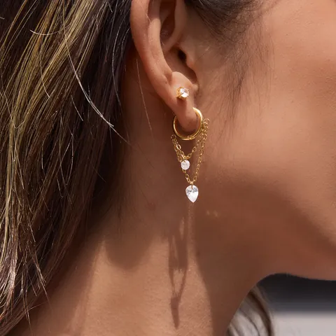 Stainless Steel 18K Gold Plated Zirconia Tassel Drop Hoop Earrings For Women Luxury Minimalist Geometric Jewelry Gift