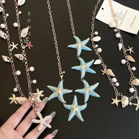 Chaîne de Taille Bohême Étoile de Mer Conque Perle Artificielle Femmes Ethnique Ceinture de Corps en Fer Plaqué Or pour Robe Bijoux