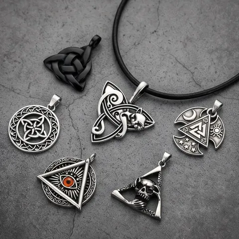 Celtic Knot Stainless Steel Pendant Retro Mysterious Street Style Sun Moon Pentagram Triangle Pendant Only For Men Women Jewelry
