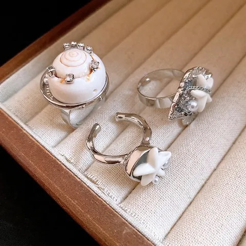 Anello Aperto Bohemien in Lega Conchiglia Stella Marina Con Perla Artificiale Strass Tema Oceano Regolabile Gioielli da Dito per Donna Regalo Vacanza