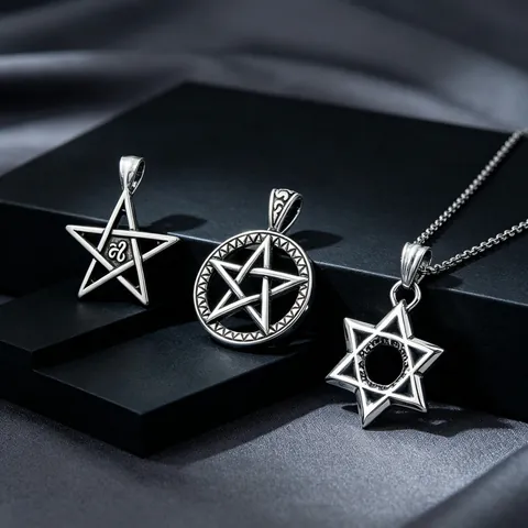 Vintage Stainless Steel Pendant For Men Hexagram Pentagram Mysterious Hebrew Symbol Skull Gothic Punk Charm Jewelry Pendant Only