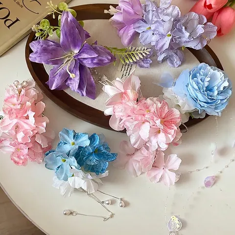 Handmade Fabric Flower Hair Clip Elegant New Chinese Style Floral Duckbill Clip With Tassel Artificial Pearl For Women Accessories