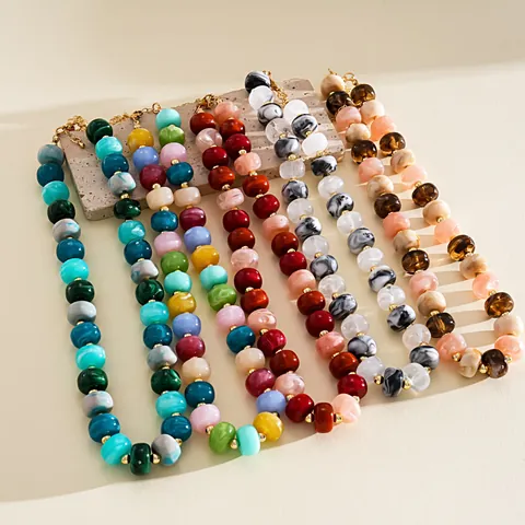 Acrylic Marbling Round Bead Necklace Dopamine Style Minimalist Choker Colorful Jewelry Accessory For Women