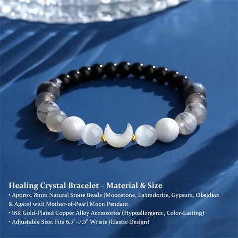 Bracelet de Guérison en Pierre de Lune et Obsidienne Phases de la Lune pour Femme Vintage Tissé à la Main Ajustable Bijoux Cadeau