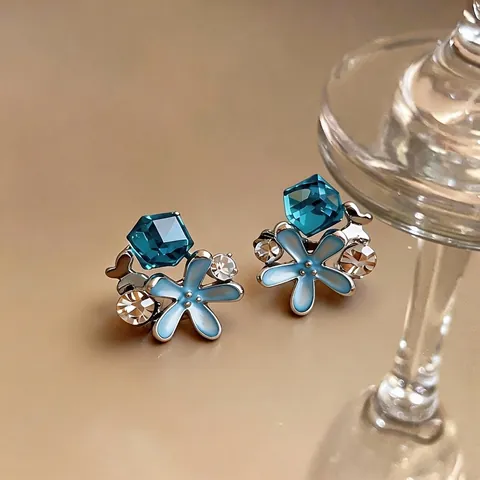 Exquise Zeester Oorknopjes Legering Ingelegd Glas Strass Emaille Zeester Oorbellen 925 Sterling Zilver Stift Dames