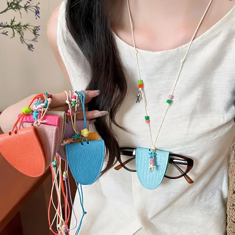 Women Dopamine Colorful Starfish Beaded Eyeglass Chain Necklace Seaside Vacation Style Leather Stone Pendant Lanyard Fashion Accessory