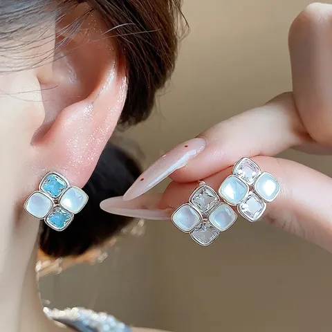 Boucles d'Oreilles Clous Losanges Géométriques Minimalistes Avec Tige en Argent Sterling 925 Zirconia Premium Incrusté de Résine Bijoux Femme