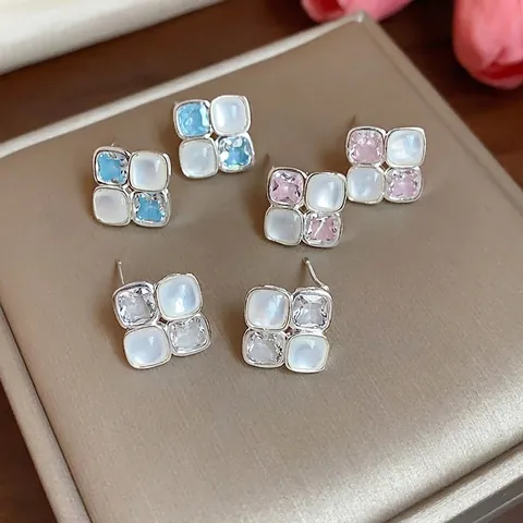 Boucles d'Oreilles Clous Losanges Géométriques Minimalistes Avec Tige en Argent Sterling 925 Zirconia Premium Incrusté de Résine Bijoux Femme