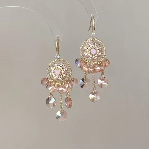 Vintage Ethnic Copper Butterfly Tassel Drop Earrings With Silver Post Gold Pink Rhinestone Waterdrop Floral Dangle Earrings For Women Jewelry Gift