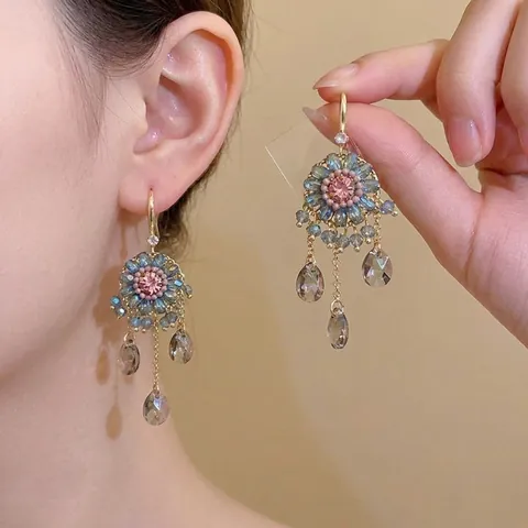Vintage Ethnische Kupfer Schmetterling Quaste Ohrhänger Mit Silbernem Ohrringpfosten Gold Rosa Strass Wassertropfen Blumen Ohrringe Für Damen Schmuck Geschenk