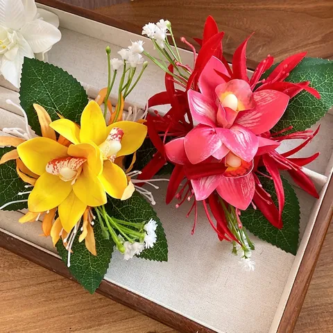 Dulce Tela Flor de Orquídea Pinza para el Cabello Moda Exquisita Hecho a Mano Pinza de Pico de Pato para Mujeres Accesorios