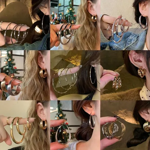 Französische Minimalistische Metall Creolen Für Damen Gold Silber Silber Ohrringpfosten Übertriebener Mode All-match Schmuck