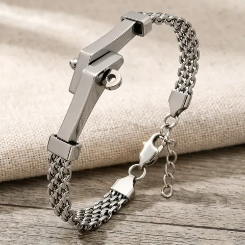 Pulsera de Cadena Trenzada de Acero Inoxidable Unisex con Diseño de Placa de Clavo Curva Joyería de Metal Personalizada para Hombres y Mujeres