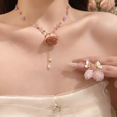 Élégant Collier Pendentif Fleur Éternelle Perlé Pour Femmes Doux Choker Floral Avec Perles Artificielles Bijoux