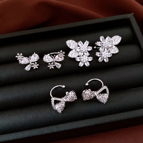 Elegante Kupfer Zirkonia Schmetterling Schleife Blumen Ohrknochen Clips Für Damen Ohne Piercing Leichter Luxus Mode Nische Designer Schmuck Ohrringe