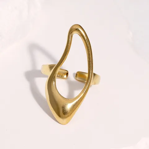 Irregular Hollow Stainless Steel Open Ring For Women 18K Gold Plated Waterproof Adjustable Geometric Finger Ring Minimalist Jewelry