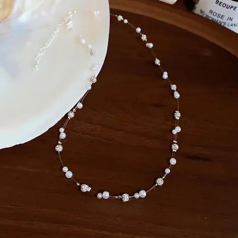 Collar Moderno de Perlas Artificiales y Arcilla Polimérica para Mujer Cadena de Clavícula con Strass Elegante Joyería Hecha a Mano Regalo