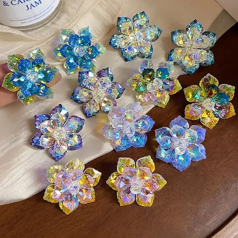 Handgefertigte Glas Blume Ohrstecker Mit 925 Sterlingsilber Ohrstecker-Stift Bunte Facettierte Strass Ohrringe Für Damen Urlaubs Schmuck