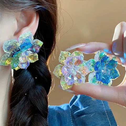 Handgefertigte Glas Blume Ohrstecker Mit 925 Sterlingsilber Ohrstecker-Stift Bunte Facettierte Strass Ohrringe Für Damen Urlaubs Schmuck