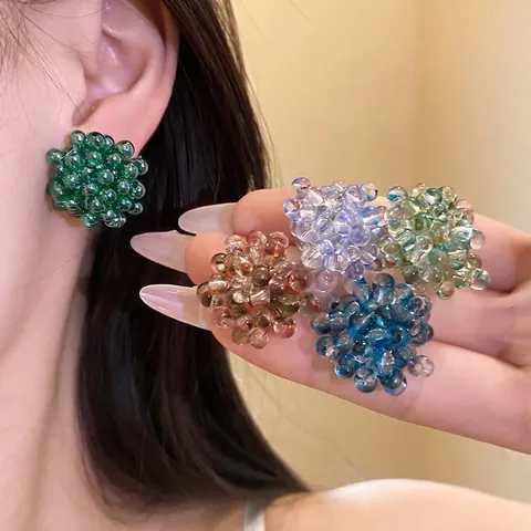 Fresh Water Drop Flower Stud Earrings With 925 Sterling Silver Earring Post Glass Bead Cluster Earrings For Women Niche Jewelry