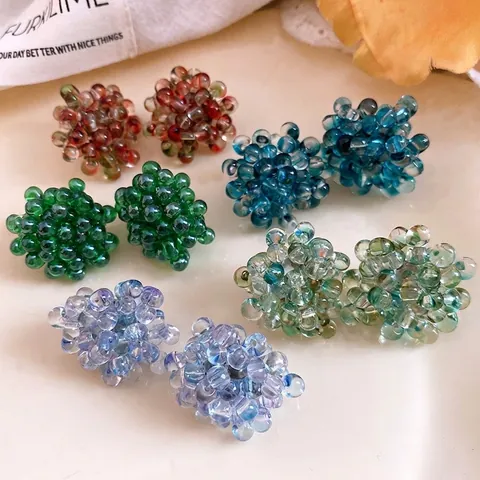 Fresh Water Drop Flower Stud Earrings With 925 Sterling Silver Earring Post Glass Bead Cluster Earrings For Women Niche Jewelry