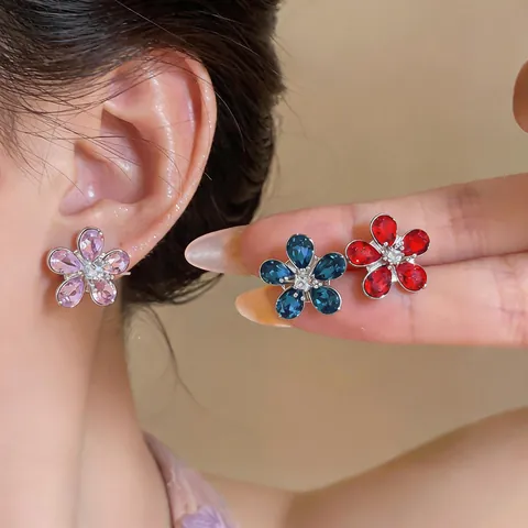 Luxuriöse S925 Sterlingsilber Ohrstecker-Stift Zirkonia Blume Ohrringe Für Damen Süßes Frisches Design Florale Kristall Ohrringe Schmuck