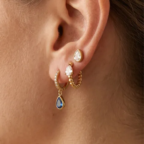 Stainless Steel 18K Gold Plated Water Drop Zirconia Earring Set For Women Western Fashion Jewelry Pierced Earring Accessory