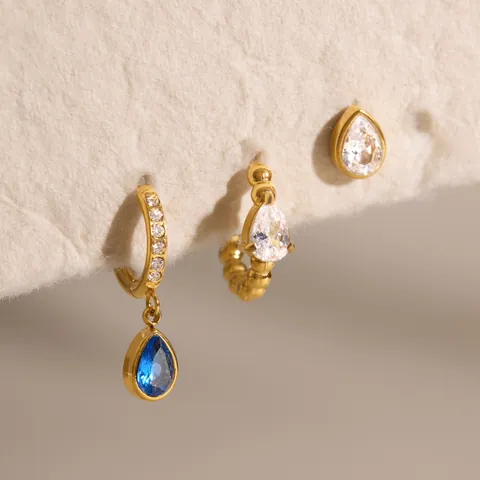 Stainless Steel 18K Gold Plated Water Drop Zirconia Earring Set For Women Western Fashion Jewelry Pierced Earring Accessory