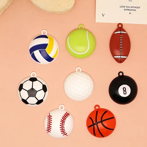 DIY Zinc Alloy Sport Ball Charms For Jewelry Making Soccer Basketball Baseball Football Billiard Golf Tennis Volleyball Pendants Spray Painted Enamel Craft Accessory