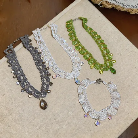 Collana di Perline in Acciaio Inossidabile Braccialetto da Donna Dolce Fresco Ciondolo a Goccia in Strass Girocollo